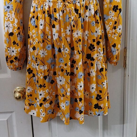 Loft Outlet  yellow floral print drawstring waist midi dress Sz S NWOT - Picture 2 of 8